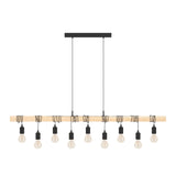 9 Light Black Steel Natural Wooden Bar Wooden Ceiling Light