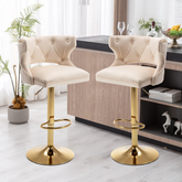 Beige Verona Adjustable Velvet Bar Stool with Gold Base