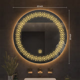 Modern Floral Pattern Art Led Rounded Shape Bathroom Wall Mirror