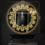 Beautiful Leaf Patten Art Led Rounded Shape Bathroom Wall Mirror