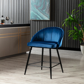 Blue Hindmen Modern Counter Stool | Velvet Dining Chair with Black Metal Legs