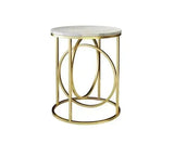 Modern White Marble Round Shaped Side Table with Golden Metallic Side