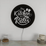 High-Quality 'My Kitchen My Rules' Backlit Wall Decor for Kitchen Decor