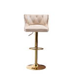 Beige Verona Adjustable Velvet Bar Stool with Gold Base