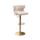 Beige Verona Adjustable Velvet Bar Stool with Gold Base