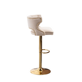 Beige Verona Adjustable Velvet Bar Stool with Gold Base