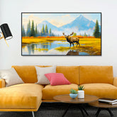 Beautiful Mountain and Moose Standing in A Marsh Canvas Printed Wall Paintings