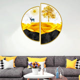 Golden Trees, Mountains, Semi Circle Canvas Wall Art & Paintings