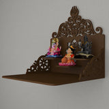 Beautiful Wall Wooden Temple/ Pooja Mandir Design with Shelf, Brown Color