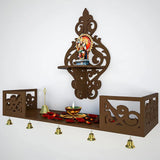 Beautiful Wall Hanging Wooden Temple/ Pooja Mandir Design with Shelf, Brown Color