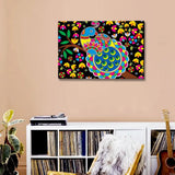 Beautiful Peacock Madhubani Painting / Canvas Print Stretched on Wood Bars 61 x 41cm