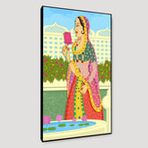 Beautiful Queen at Garden Madhubani Painting / Canvas Print Stretched on Wood Bars 61 x 41cm