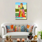 Beautiful Queen at Garden Madhubani Painting / Canvas Print Stretched on Wood Bars 61 x 41cm