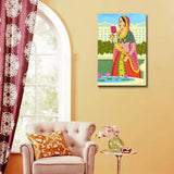 Beautiful Queen at Garden Madhubani Painting / Canvas Print Stretched on Wood Bars 61 x 41cm