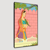 Beautiful Queen With Parrot Madhubani Painting / Canvas Print Stretched on Wood Bars 61 x 41cm