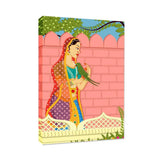 Beautiful Queen With Parrot Madhubani Painting / Canvas Print Stretched on Wood Bars 61 x 41cm