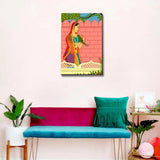 Queen with parrot Beautiful Madhubani Painting / Canvas Print Stretched on Wood Bars 61 x 41cm