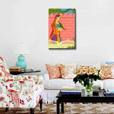 Beautiful Queen With Parrot Madhubani Painting / Canvas Print Stretched on Wood Bars 61 x 41cm