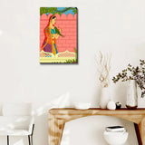Beautiful Queen With Parrot Madhubani Painting / Canvas Print Stretched on Wood Bars 61 x 41cm