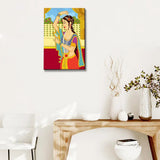 Beautiful Queen Madhubani Painting / Canvas Print Stretched on Wood Bars 61 x 41cm