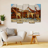 African Giraffe Group Canvas Wall Painting