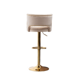 Beige Verona Adjustable Velvet Bar Stool with Gold Base