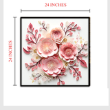 3D Floral Wall Art – Elegant Pink and Blush Paper Flower Arrangement with Dark Rose Accents in Black Frame