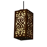 Carved Scroll Pattern Wooden Pendant Light - Decorative Hanging Lamp