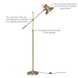 Modern Reading Task Floor Lamp Standing Focused Light Moveable and Adjustable Height Brass Antique finish
