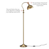 Vintage Curved Reading Task Floor Lamp Standing Brass Antique Adjustable, Moveable Neck and Shade to Focus Light