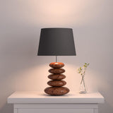 Wooden Pebble Table Lamp 18 Inches Height With 10 Inches Diameter Black Lamp Shade