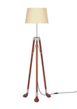 Golf Legs Tripod Floor Lamp Standing Wooden Brown Polished Silver with 12 Inches Jute Lampshade