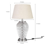 Diamond Cut Glass Table Lamp Silver Finish 23 Inches Height With Off White 14 Inches Diameter Lampshade