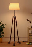 Golf Legs Tripod Floor Lamp Standing Wooden Brown Polished Silver with 12 Inches Jute Lampshade