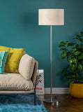 Floor Lamp Standing Modern Silver 5ft Height with Off White Drum Lampshade 16 inches