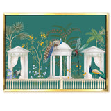Mughal Garden Peacock Artwork Abstract Canvas Framed Painting Indian Ethnic Traditional Wall Art Large Size For Living Room Bedroom Office Home Decoration.