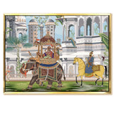 Mughal Queen Riding Elephant Artwork Abstract Canvas Framed Painting Indian Ethnic Traditional Wall Art Large Size For Living Room Bedroom Office Home Decoration