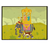 Mughal Elephant Artwork Abstract Canvas Framed Painting Indian Ethnic Traditional Wall Art Large Size For Living Room Bedroom Office Home Decoration