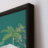 Mughal Garden Peacock Artwork Abstract Canvas Framed Painting Indian Ethnic Traditional Wall Art Large Size For Living Room Bedroom Office Home Decoration.