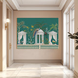 Mughal Garden Peacock Artwork Abstract Canvas Framed Painting Indian Ethnic Traditional Wall Art Large Size For Living Room Bedroom Office Home Decoration.