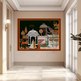 Mughal Garden View Artwork Abstract Canvas Framed Painting Indian Ethnic Traditional Wall Art Large Size For Living Room Bedroom Office Restaurant Caffe Home Decor