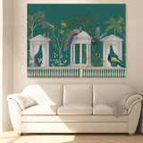 Mughal Garden Peacock Artwork Abstract Canvas Framed Painting Indian Ethnic Traditional Wall Art Large Size For Living Room Bedroom Office Home Decoration.