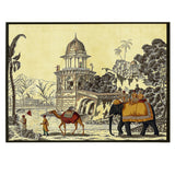 Elephant and Camel Picture Artwork Abstract Canvas Framed Painting Indian Ethnic Traditional Wall Art Large Size For Living Room Bedroom Office Restaurant Home Decoration