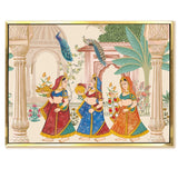 Mughal Garden Peacock Artwork Abstract Canvas Framed Painting Indian Ethnic Traditional Wall Art Large Size For Living Room Bedroom Office Restaurant Caffe Home Decor