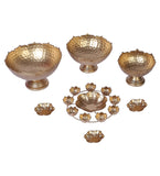 Gold Metal Taj Urli with Center Urli & Tealight Holder Set of 7