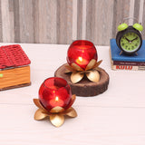 Small Glass Lotus Red Set of 2