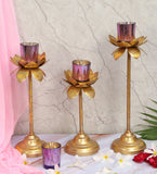 Three Layer Lotus With 4 Purple Glass Votive