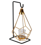 Gold & Black Diamond Pendulam Tealight Holder with Glass