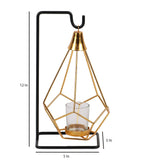Gold & Black Diamond Pendulam Tealight Holder with Glass