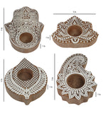 Biege & White Mangowood Tealight Holder Set of 4